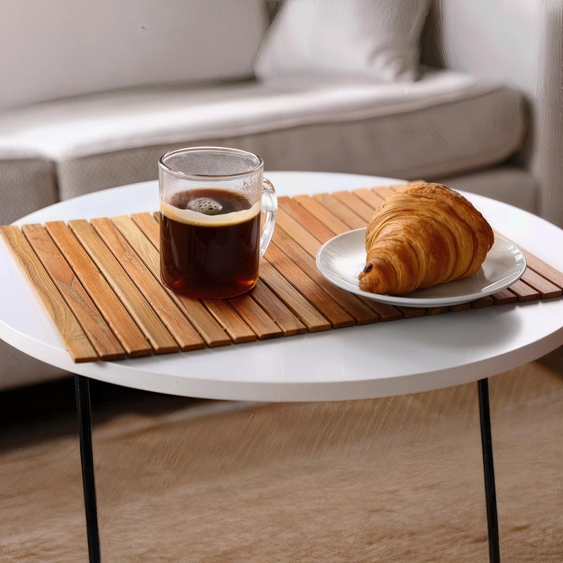 Bare Decor Asi Genuine Teak Wood Flexible Table Top Placemat or Sofa Arm Tray, 1 Mat 19" x 12" Brown - Image 4